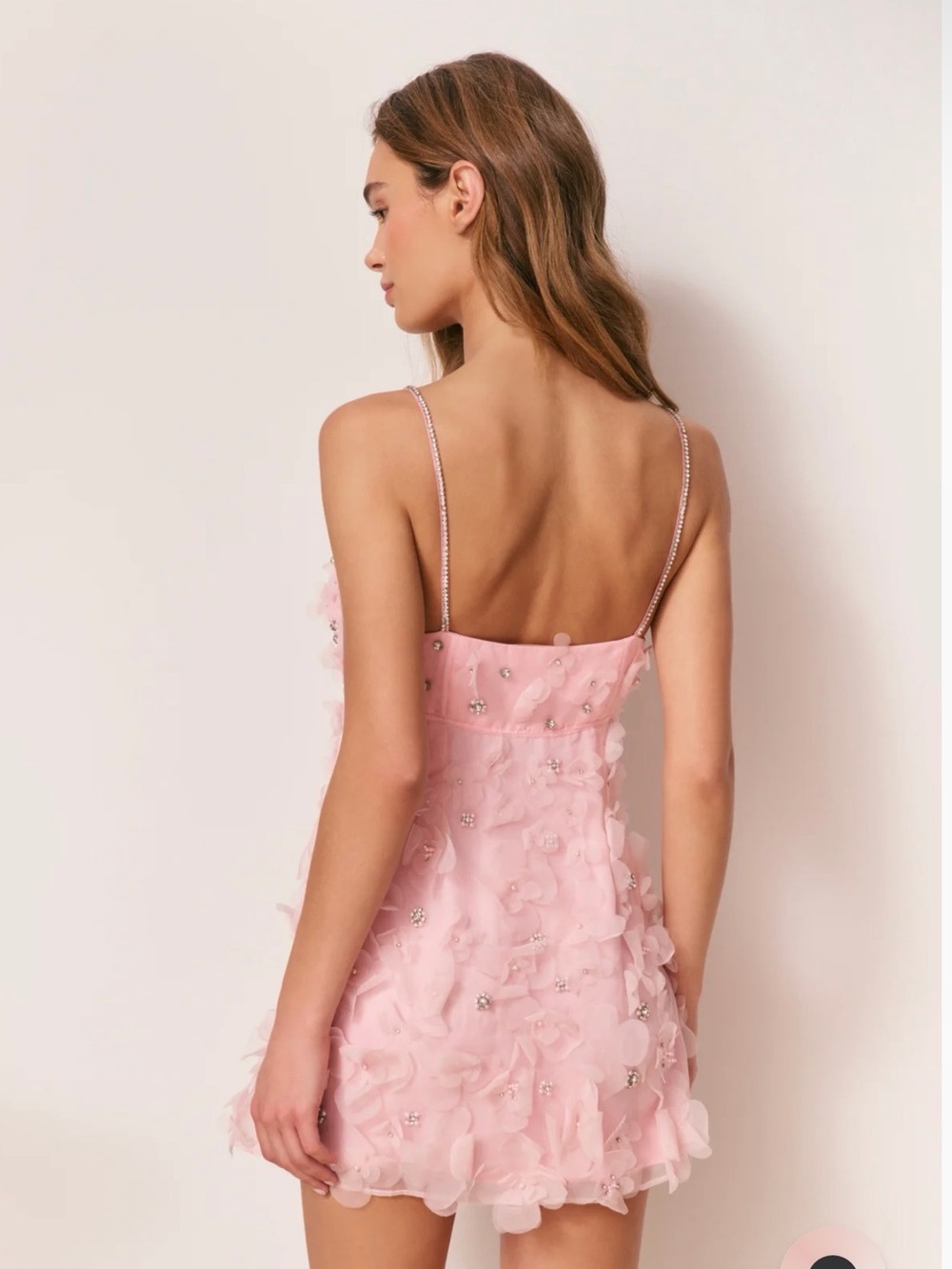 LoveShackFancy Pink Floral Appliqué Mini Dress with Beaded Accents - Picture 7 of 9
